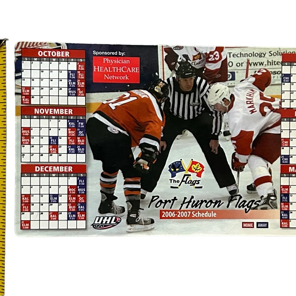 The Flags Hockey 2006-2007 Schedule 4x7” Magnet Port Huron Michigan GUC